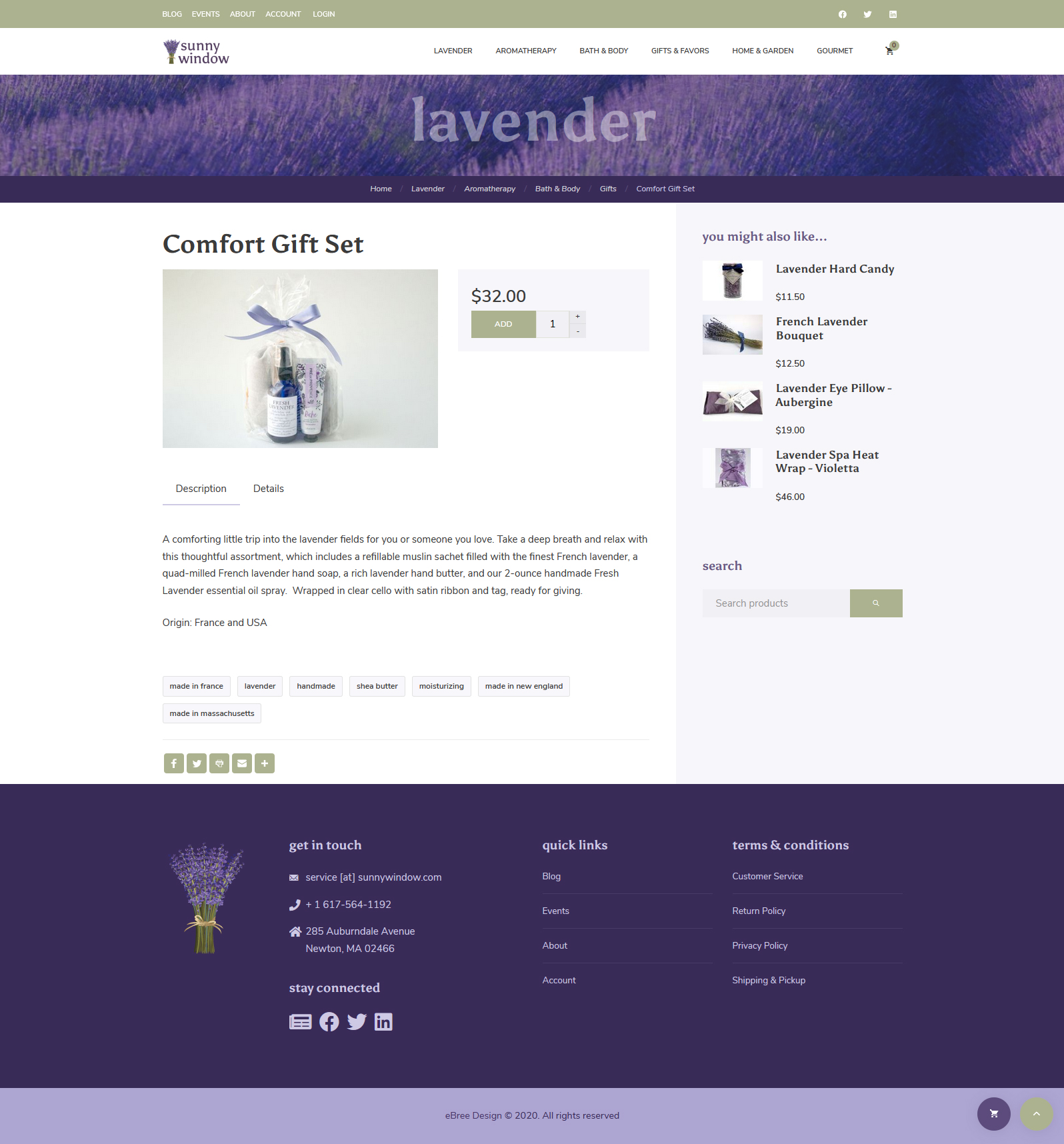 Product detail page - www.sunnywindow.com &copy; by eBree Web Design